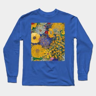 Colorful Garden with Blue Red Yellow White Flowers Long Sleeve T-Shirt